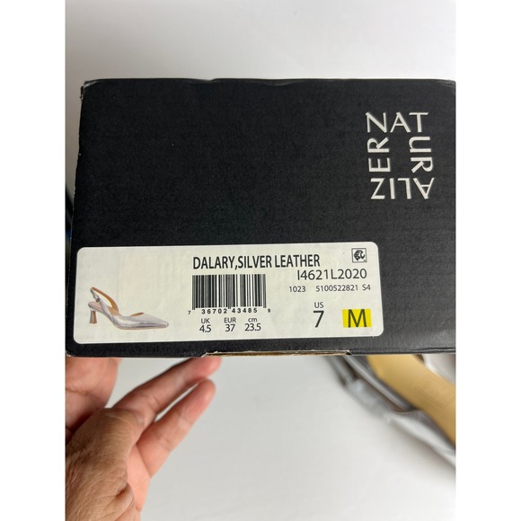 Naturalizer Dalary Silver Leather Pointed Toe Slingback Heel Shoes Size 7 - Picture 5 of 5
